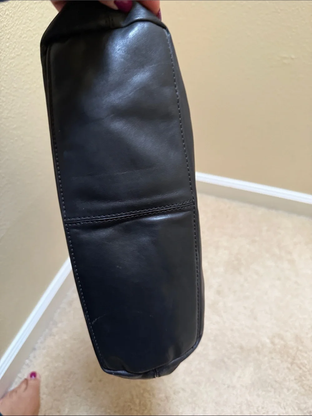 Vintage Cole Haan Black Smooth Leather Hobo Bag with Brass Buckle Detail